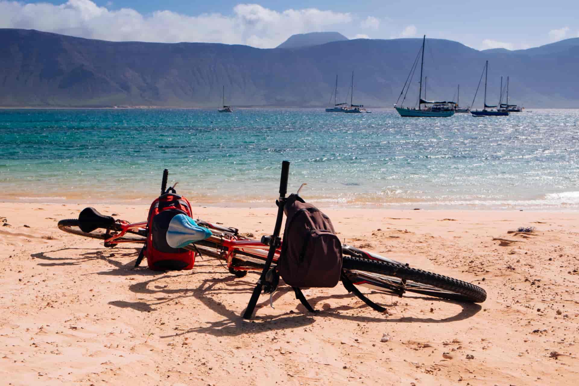 bicycles on the sand in La Graciosa, Canary Islands, Spain