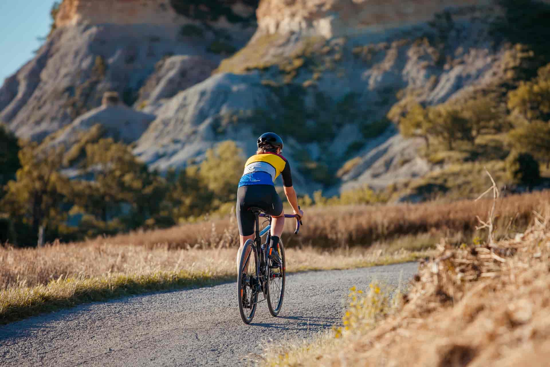 Cycling in a beautiful countryside setting.