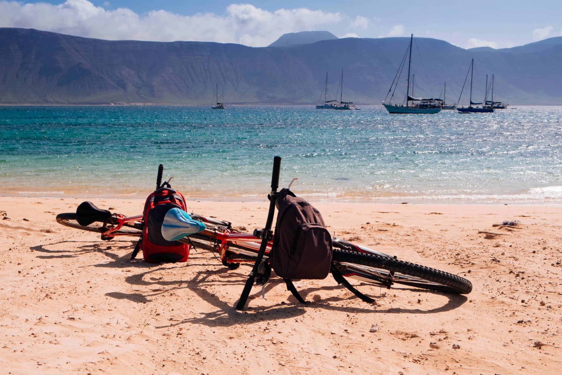 bicycles on the sand in La Graciosa, Canary Islands, Spain