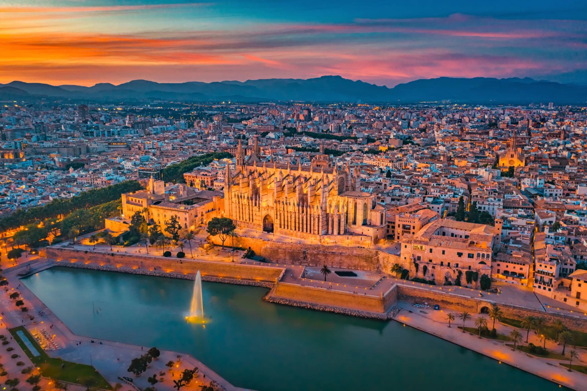 The Cathedral La Seu at Sunset in Palma de Mallorca