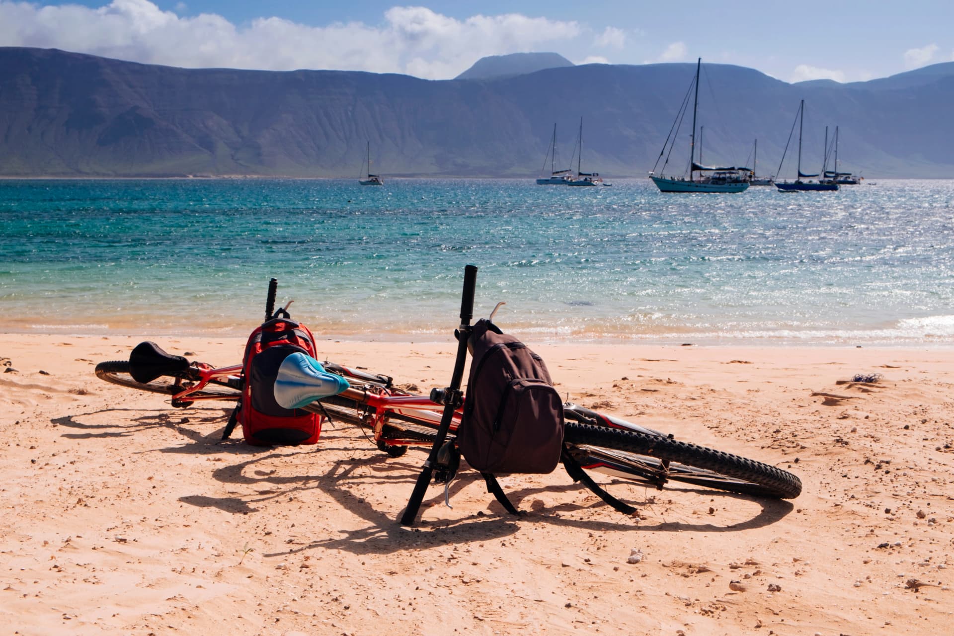 bicycles on the sand in La Graciosa, Canary Islands, Spain