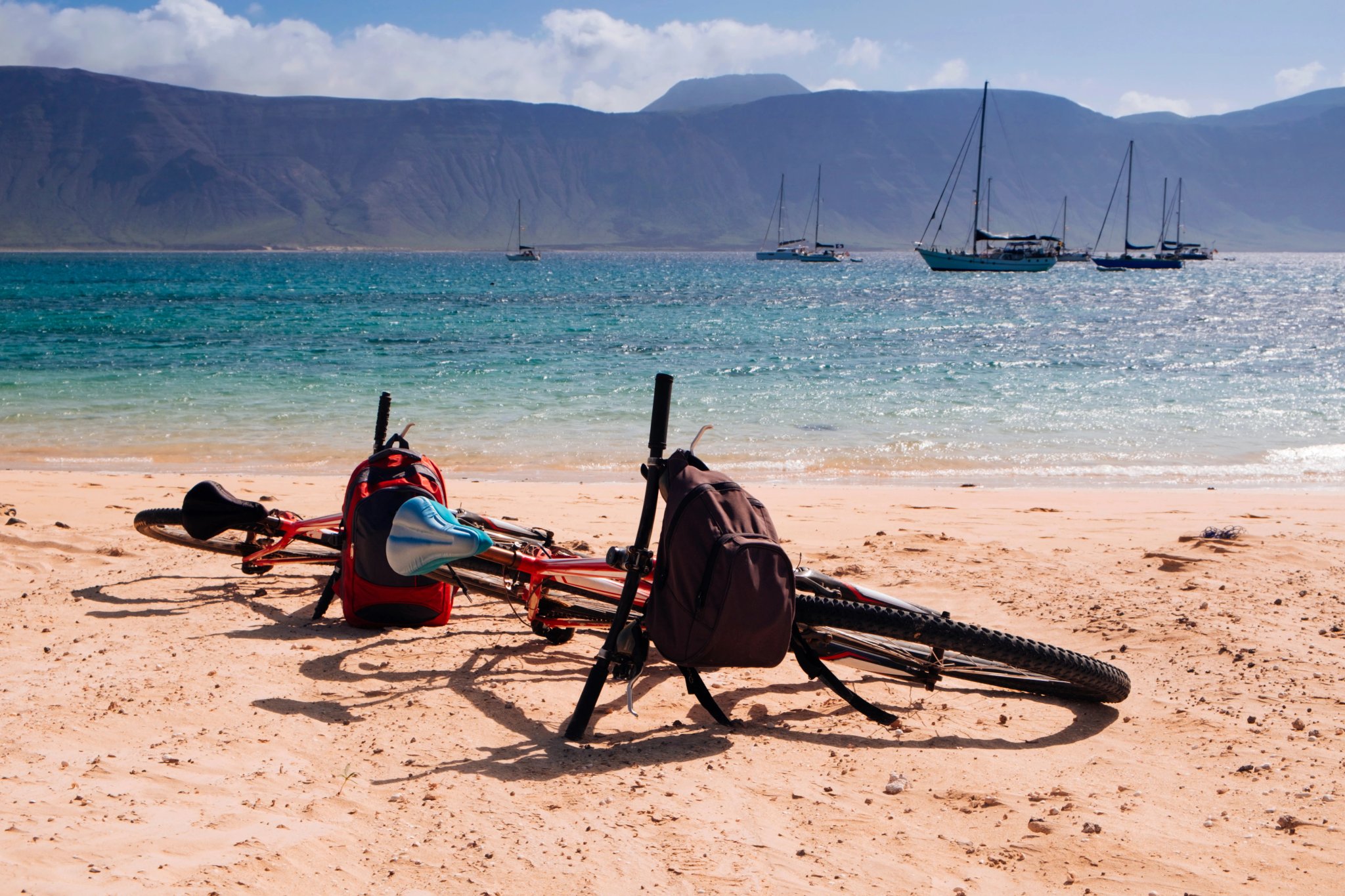 bicycles on the sand in La Graciosa, Canary Islands, Spain