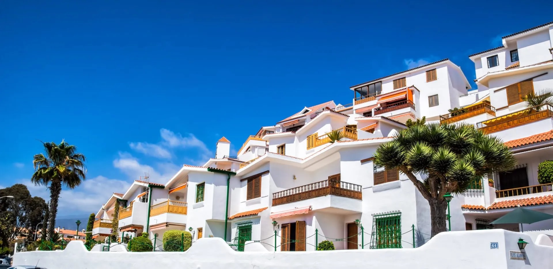 Beautiful view of the traditional architecture of Los Cristianos, Costa Adeje and Las Americas, Tenerife, Canary Islands, Spain