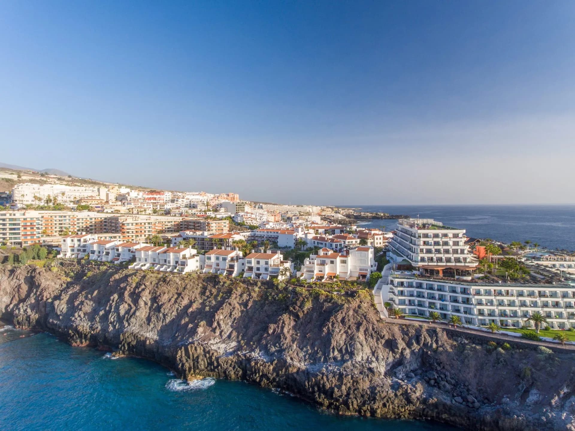 Santiago del Teide on the west coast of Tenerife, Spain from drone.