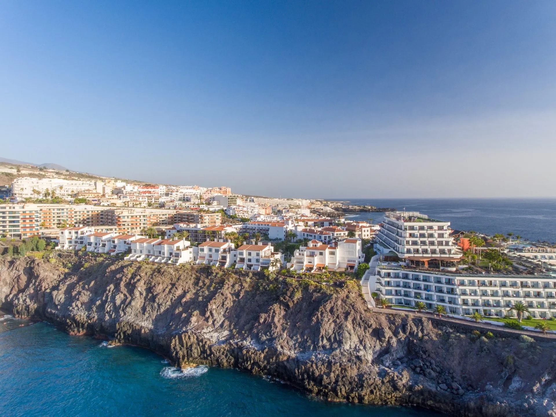 Santiago del Teide on the west coast of Tenerife, Spain from drone.