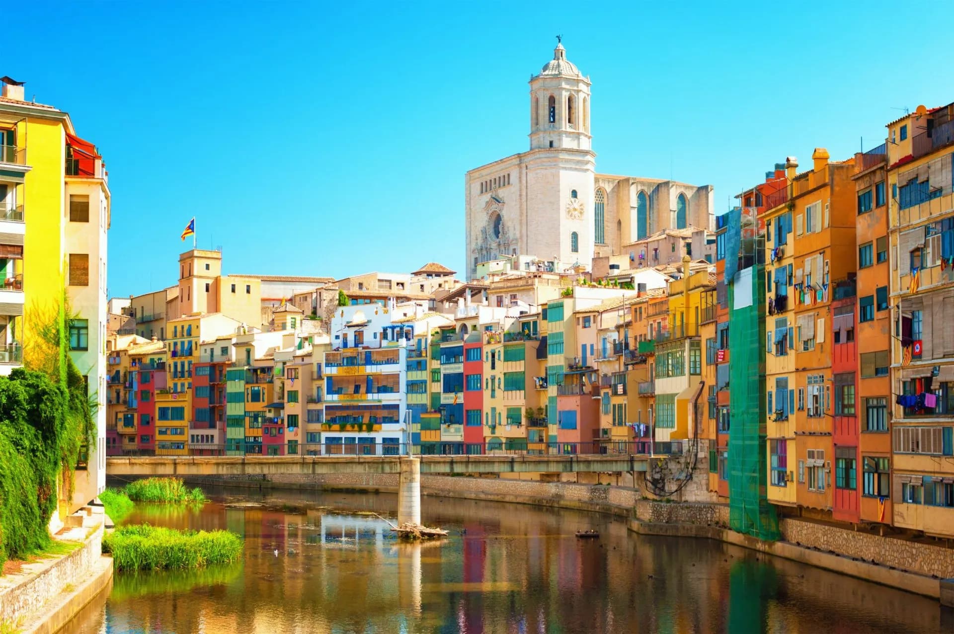 Colorful houses at river Onyar in Girona, Catalonia Spain