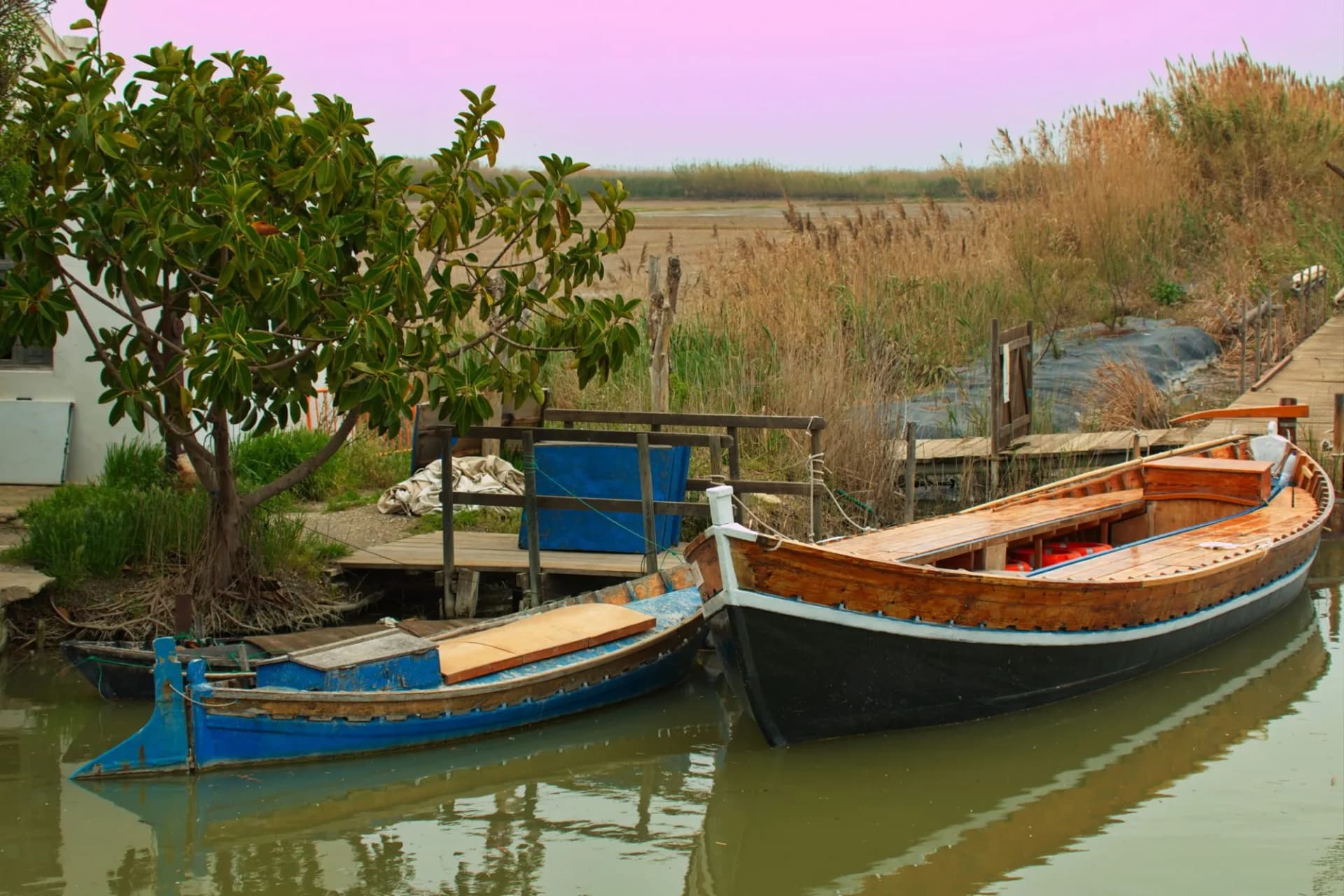 Wooden boats in El Palmar in Natural Park Albufera