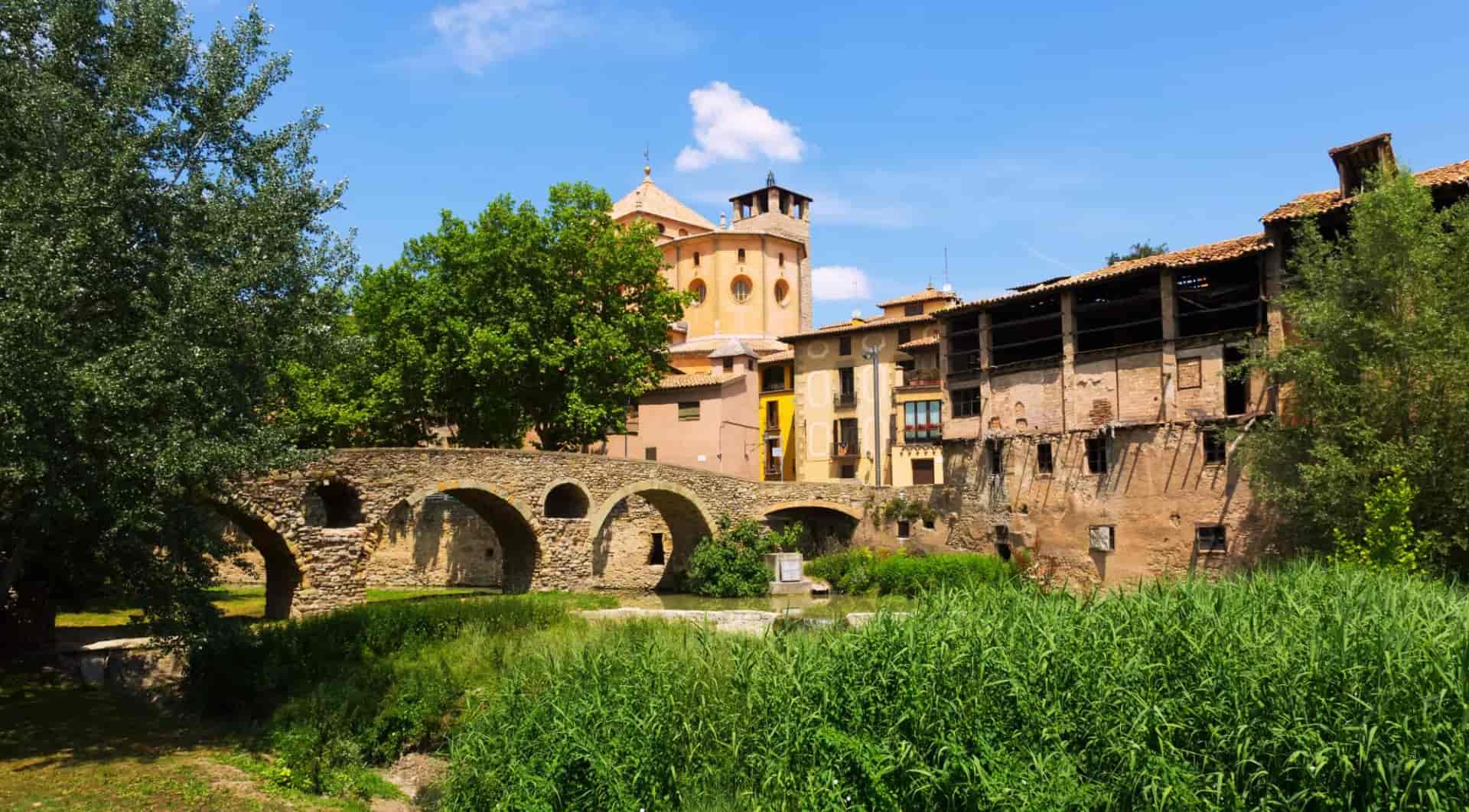 Ancient stone bridge and Cathedral in Vic