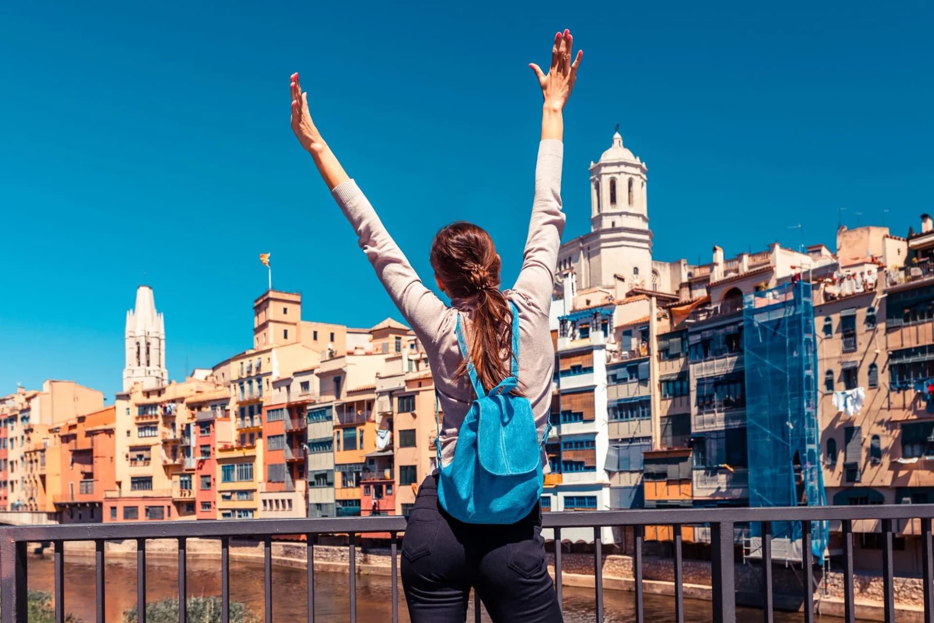 Tourist woman girona spain