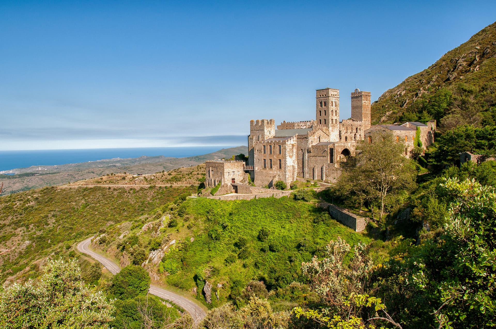 View of the Monastery of Sant Pere de Rodes in El Port de la Selva, Girona, Spain.