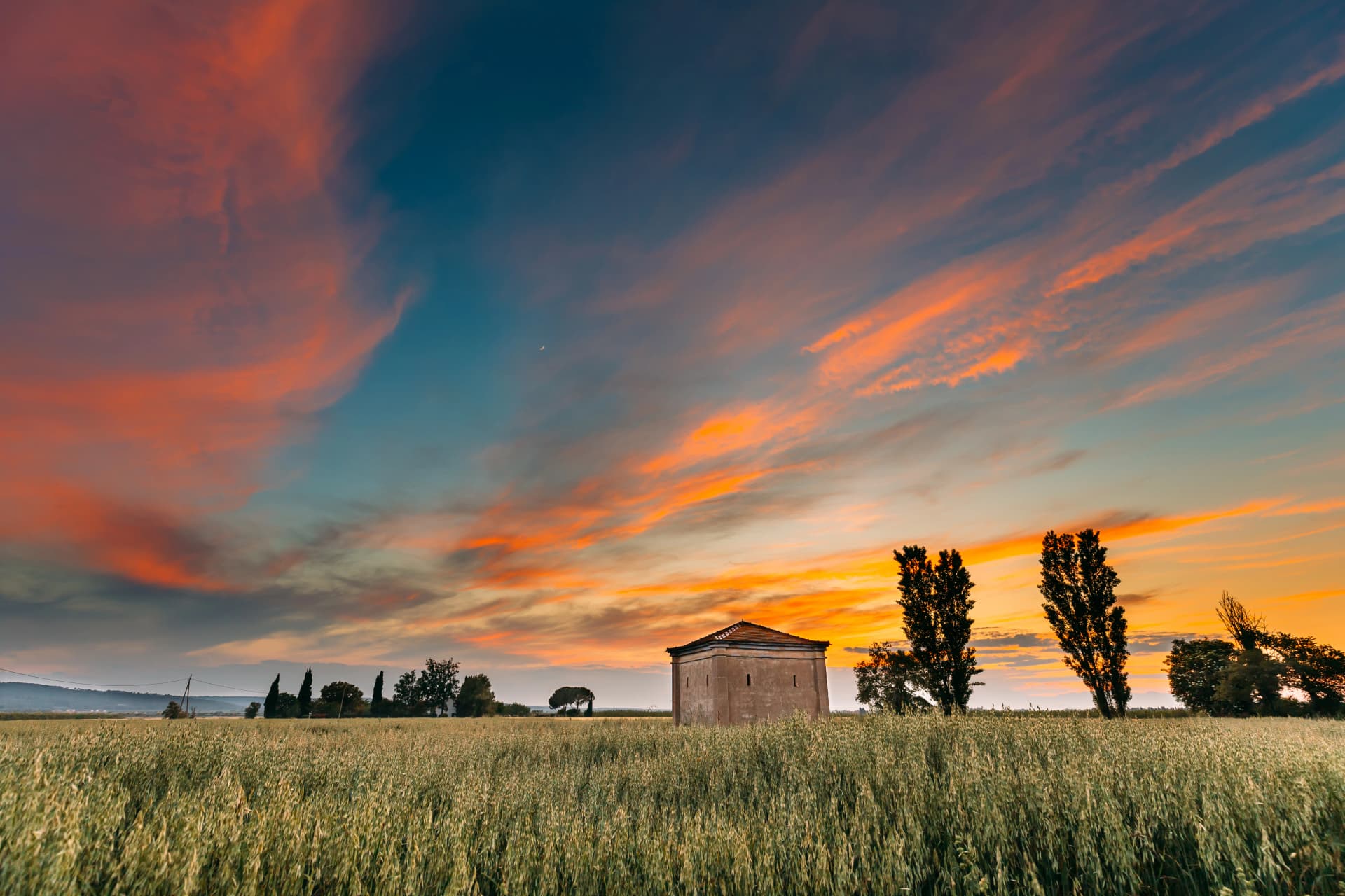Catalonia, Spain. Spring Sunset Sky Above Spanish Countryside.